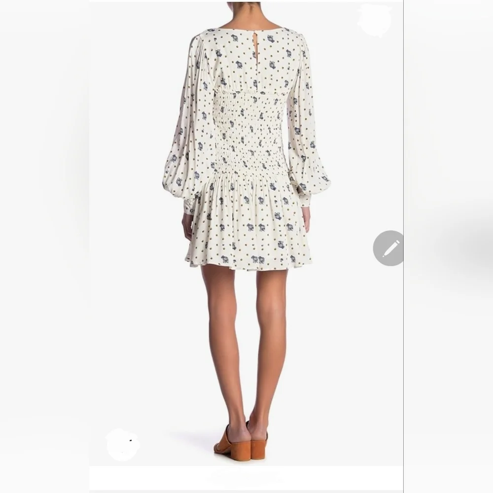 Free people Tea Combo Blue Flower Dress Long‎ Sleeves Women Size Medium - Picture 2 of 11